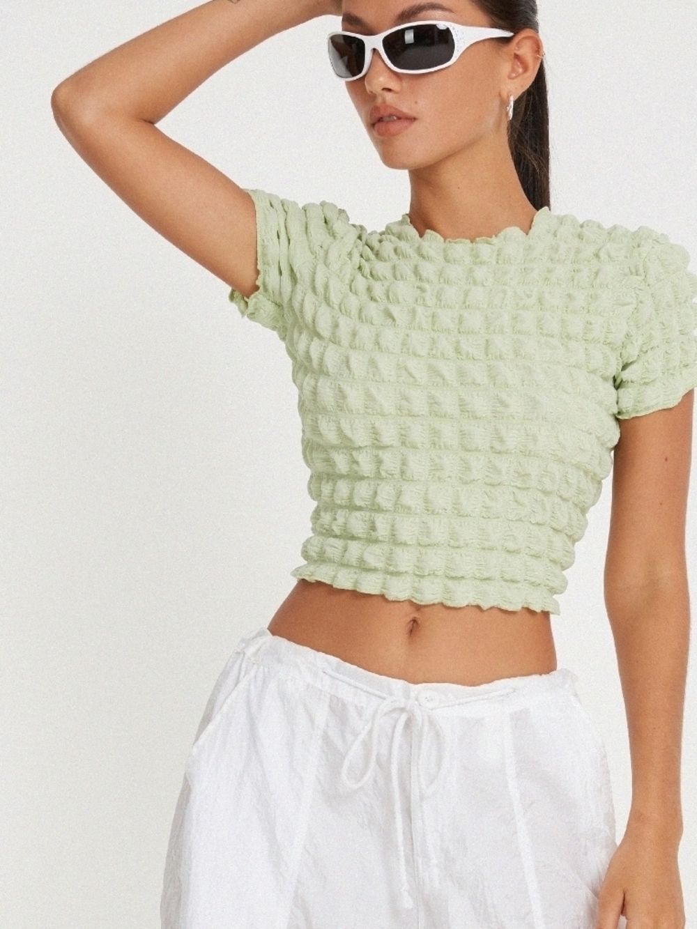 Motel Rocks Shrunken Top In Big Bubble Jersey Pastel Lime XS NWT - Picture 1 of 6